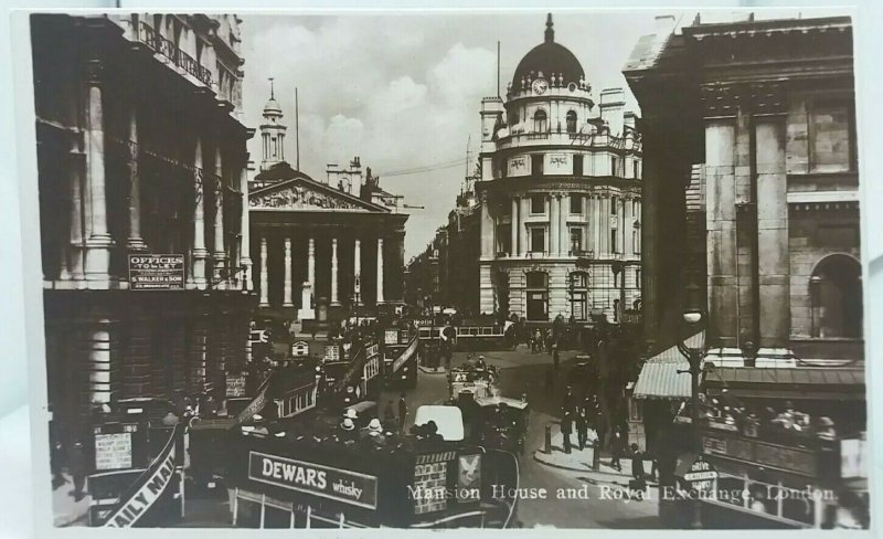 Antique Rp Postcard Mansion House & Royal Exchange London Real Photo! Vgc c1910