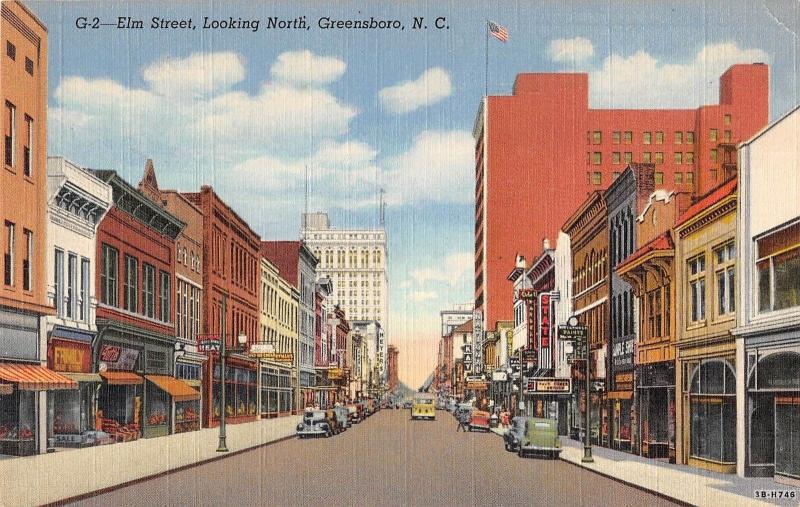 Greensboro North Carolina Elm Street Looking North Antique Postcard V15825