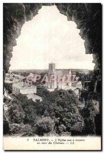 Postcard The Old Church Talmont view through a wall of the Castle