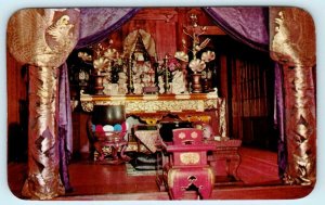 KONA, T.H. Hawaii HI ~ DAIFUKUJI Temple Interior BUDDHIST ALTAR c1950s Postcard