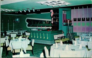 Vintage Chrome Postcard Shawingan Falls Quebec Canada Cafe Des Chutes Interior