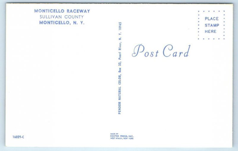 MONTICELLO RACEWAY, New York NY ~ HARNESS RACING Sullivan County 1970s Postcard