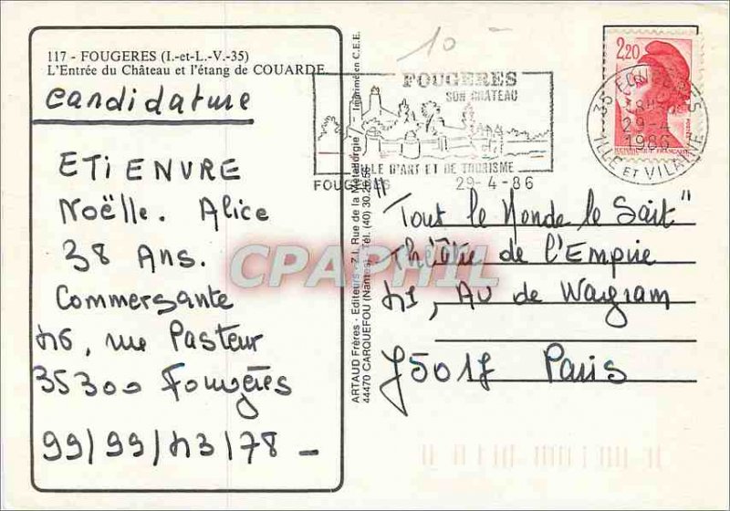 'Modern Postcard Fougeres L and L L''Entree du Chateau and the Etang de Couarde'