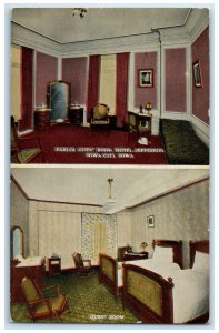 c1910's Parlor Guest Room Hotel Jefferson Restaurant Iowa City Iowa IA Postcard