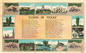 Vintage Postcard 1948 We're Down Here In Old Texas Poem Famous Landmark Places