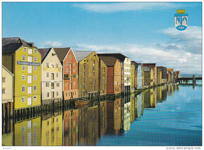 NORWAY, View of the river Nidelven with the old warehouses, 50-70s