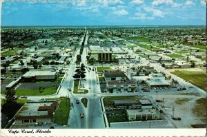 Aerial View Cape Coral Florida Large City Street 1980s Postcard Vtg Buildings 