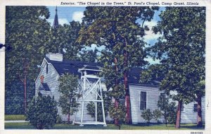 Chapel In Trees St Pauls Chapel Camp Grant IL Posted Vintage Linen Post Card 