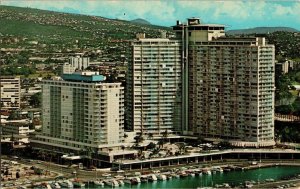 Ilikai Hotel Waikiki Yacht Harbor Private View Natural Vintage Postcard Unposted 