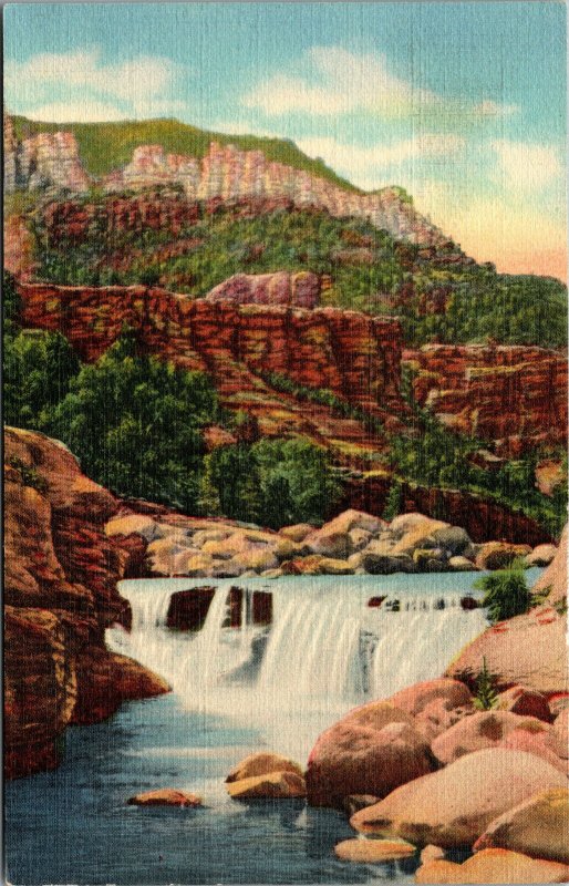 Vtg 1930s Oak Creek Canyon Flagstaff to Prescott Arizona AZ Linen Postcard