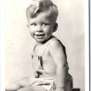 c1940s Brookings, SD Handsome Baby Boy Portrait RPPC Smile Wavy Hair Clarin A140