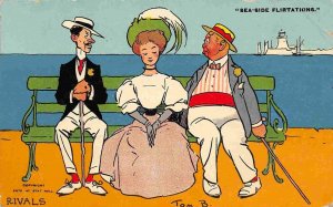 Rivals Sea Side Flirtations Signed Tom Browne Comic 1908 postcard