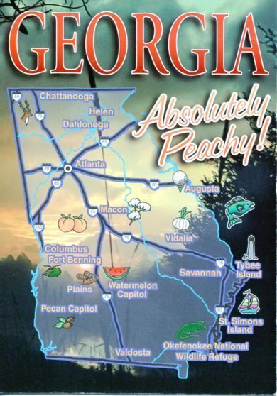 GEORGIA - Absolutely Peachy! Map Postcard