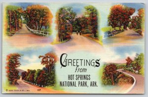 Greetings From Hot Springs Natl Park Arkansas~Roads~Fence~Linen 1947 Postcard