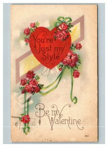 Vintage 1926 Valentines Postcard Beautiful Pink Roses Red Heart Love Messages