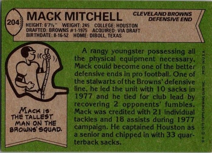 1978 Topps Football Card Mark Mitchell Cleveland Browns sk7109