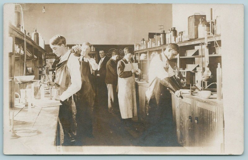 RPPC~Chemistry Students w/Teacher in Lab Do Experiments~Microscope~Beekers~1910 