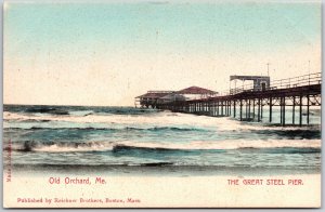 Old Orchard Beach Maine ME, The Great Steel Pier & Ocean Waves, Vintage Postcard