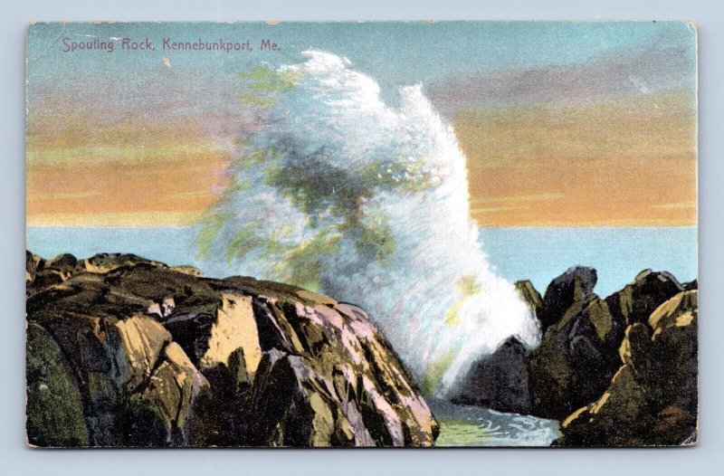 Waves Crashing Spouting Rock Kennebunkport Maine ME UNP DB Postcard N3