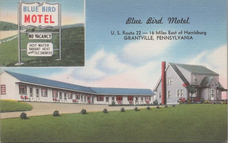 Postcard Blue Bird Motel Grantville PA