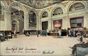 South Bend Indiana IN Hotel Oliver Lobby c1910 Vintage Postcard