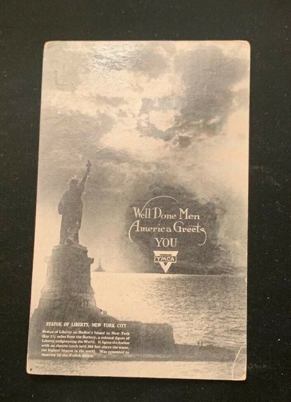 1919 WWI Well Done Men America Greets You YMCA Statue Liberty Postcard WW1