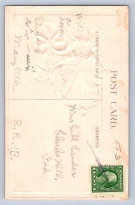 J96/ St Patrick's Day Holiday Postcard c1910 Pretty Woman Clover Friend 202