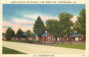 Vintage Linen Postcard Ash's Brick Cottages Motel US 460 Lynchburg VA unposted