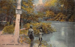 OLD SWIMMING HOLE CHILDREN BLACK AMERICANA POSTCARD (c. 1910)