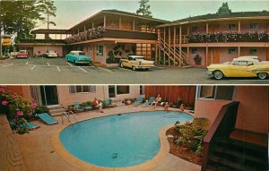 c1950s Town House Lodge, Carmel California • Chevy Ford Cars • Vintage Postcard