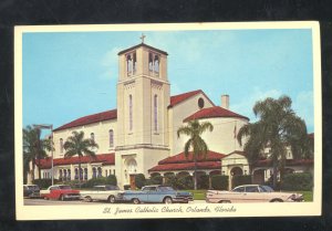 ORLANDO FLORIDA ST. JAMES CATHOLIC CHURCH OLD CARS POSTCARD 1959 PLYMOUTH FURY