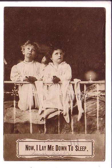 Photo Children in Crib Saying  Now I Lay Me Down Prayer, Used Halifax 1910