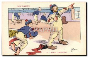 Old Postcard Gervese Illustrator Our Sailors Before & # 39inspection