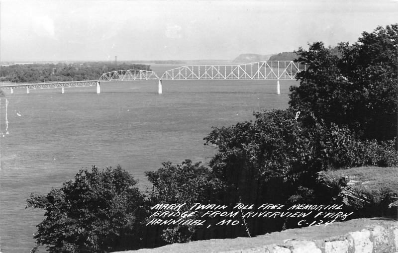 Hannibal Missouri~Mark Twain Toll Free Memorial Bridge @ Riverview Park~40s RPPC