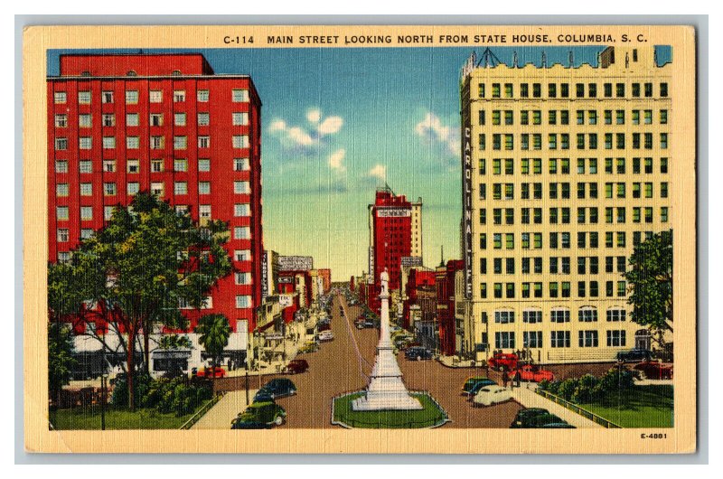 Postcard SC Main Street Looking North Columbia S. C. Vintage Standard View Card