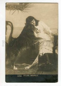 288716 Cute Girl Lovely COLLIE Dog By BARBER vintage RUSSIA PC