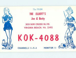 Pre-1980 RADIO CARD - CB HAM OR QSL Virginia Beach VA AH0662