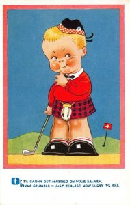 Young Scottish Boy Golf Comic Postcard