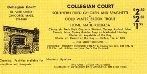 Vintage 1968 Collegian Court Coupon, Chicopee, Massachusetts/MA