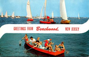 New Jersey Beachwood Greetings With Sailing and Crabbing Scene