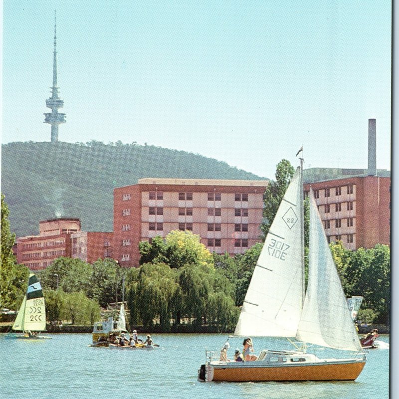 c1980s Canberra, ACT Australia Telstra Tower Lake Burley Griffin Sailing 4x6 M19