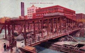 CHICAGO, IL Illinois  MADISON STREET BRIDGE~Crowd & Skyline  c1910's Postcard