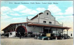 JUAREZ, MEXICO      Street Scene PUBLIC MARKET  1932  Cool Old Cars   Postcard