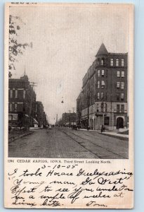 Cedar Rapids Iowa Postcard Third Street Looking North Buildings Road 1905 Posted