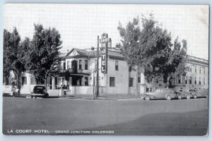 Grand Junction Colorado Postcard La Court Hotel Exterior View Classic Cars 1940