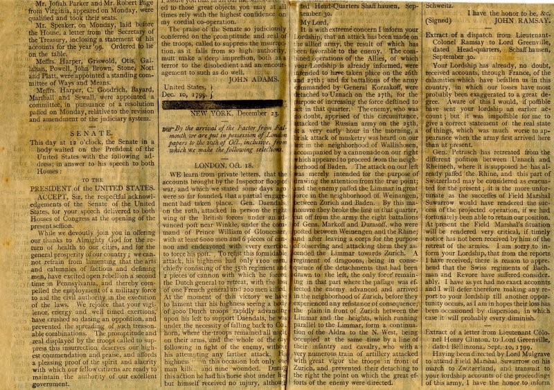 Ulster County Gazette- January 4, 1800. READ FULL DESCRIPTION