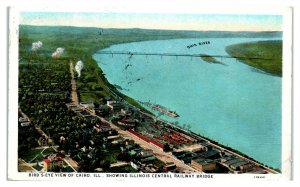 Bird's-Eye View of Cairo, IL showing Illinois Central Railway Bridge Postcard 