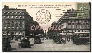 Paris Old Postcard Place of & # 39Opera the grand hotel and the Boulevard des...