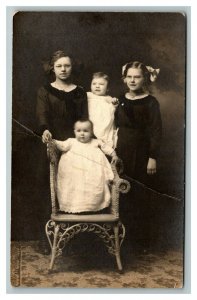 Vintage 1910's RPPC Postcard Photo of Four Young Sisters