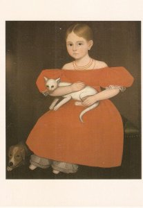 Girl in Red with Her Cat and D0g, by Ammi Philips Modern American PC Size 12 x